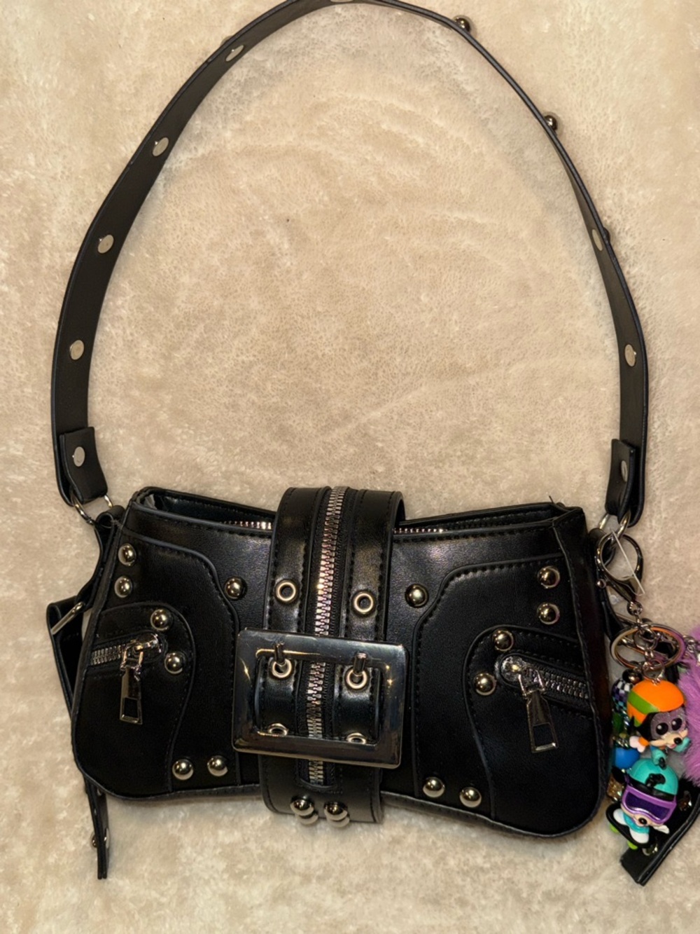 NWOT Black Silver Studded Buckle Zipper Accents Shoulder Bag Y2K Punk Whimsigoth - Picture 3 of 15